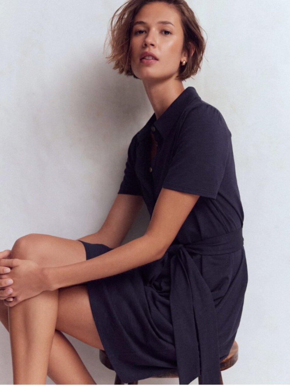 Boden Patti Short Jersey Shirt Dress Navy Blue NWT - Picture 3 of 5